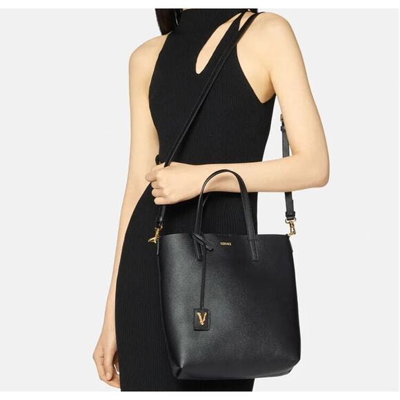 Authentic Versace Calfskin Virtus Tote Bag Black - Picture 3 of 9